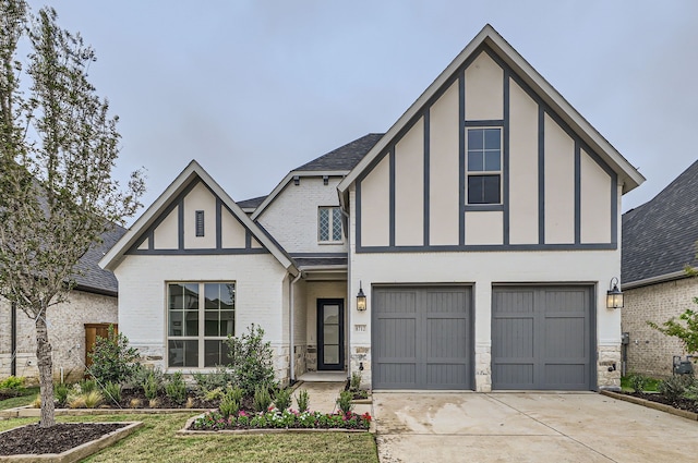 tudor house with a garage