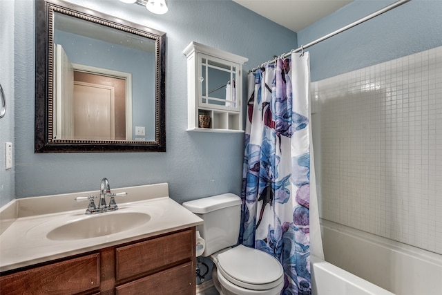 full bathroom featuring toilet, vanity, and shower / tub combo