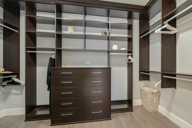 spacious closet with light hardwood / wood-style flooring