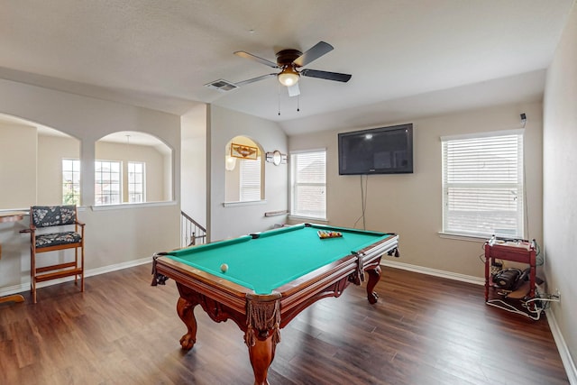 playroom featuring hardwood / wood-style flooring, plenty of natural light, and billiards