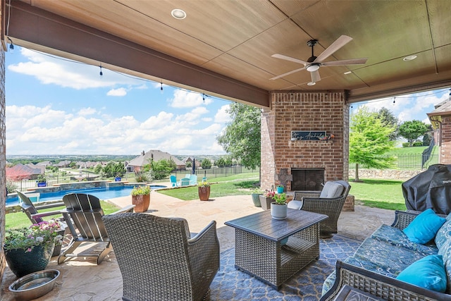 view of swimming pool with a patio area and a yard