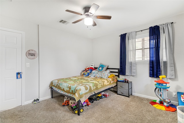 bedroom with carpet floors and ceiling fan