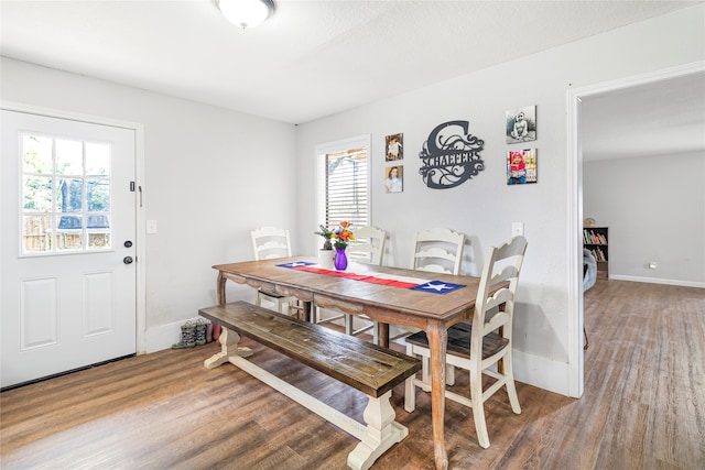 dining area featuring plenty of natural light and hardwood / wood-style floors