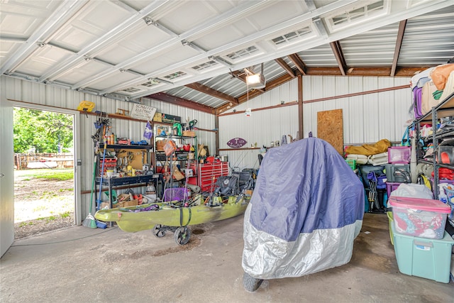 garage with a garage door opener