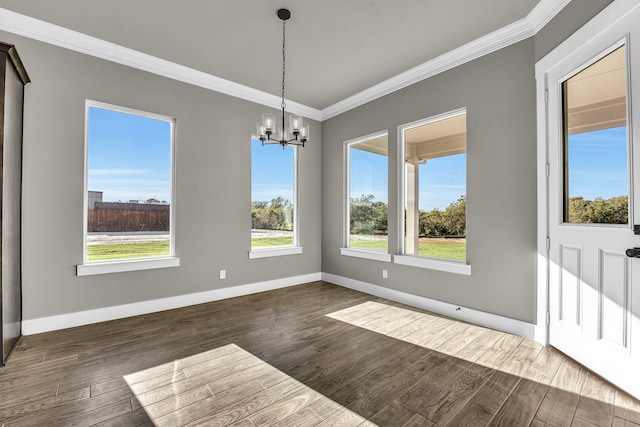 unfurnished dining area with dark hardwood / wood-style flooring and a healthy amount of sunlight