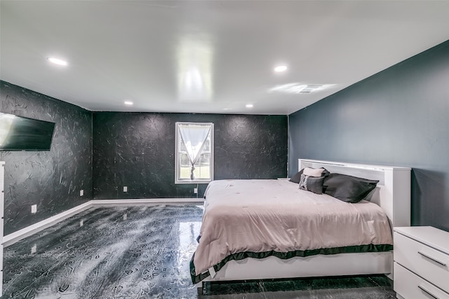 unfurnished bedroom with dark wood-style floors, recessed lighting, visible vents, and baseboards