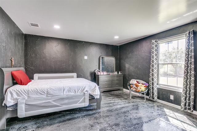 bedroom with recessed lighting and visible vents