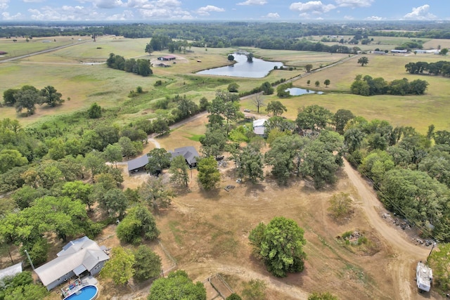 drone / aerial view with a rural view and a water view