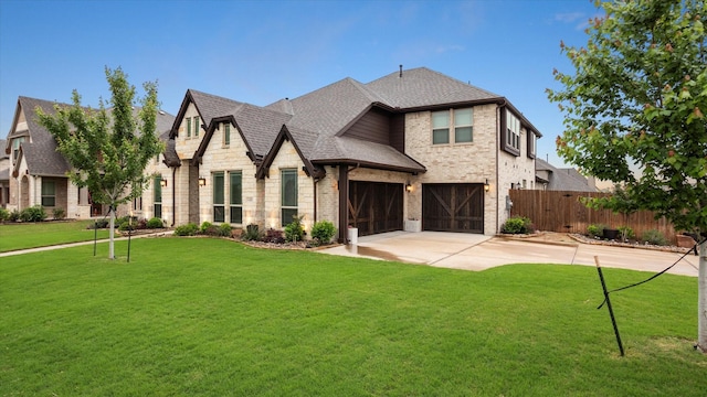 view of front of home featuring a garage and a front lawn