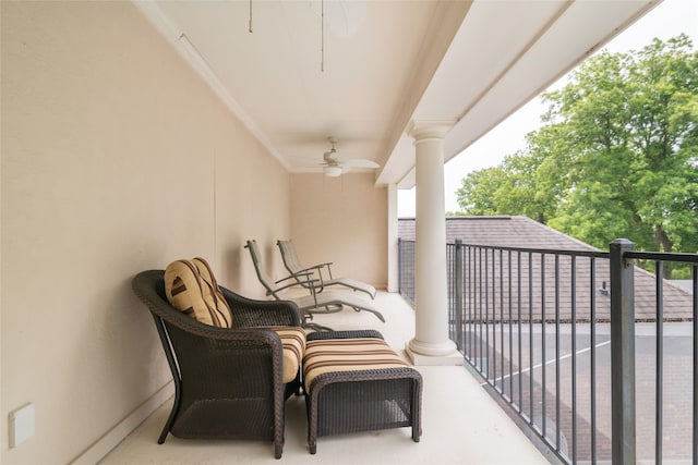 balcony with ceiling fan