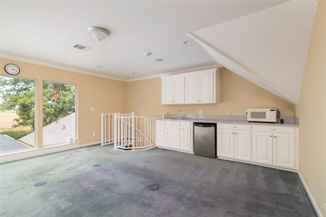 bonus room featuring dark colored carpet and vaulted ceiling