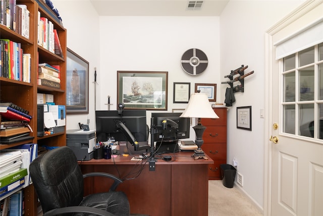 view of carpeted home office