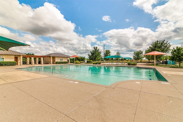 view of swimming pool with a patio