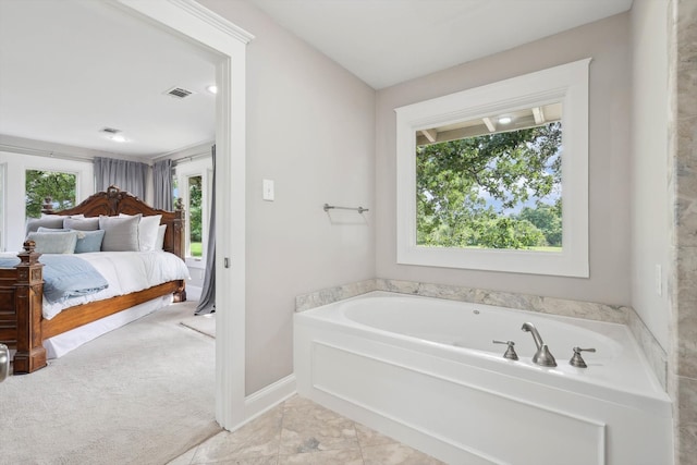 bathroom featuring a bath and plenty of natural light