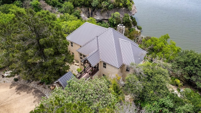 bird's eye view featuring a water view