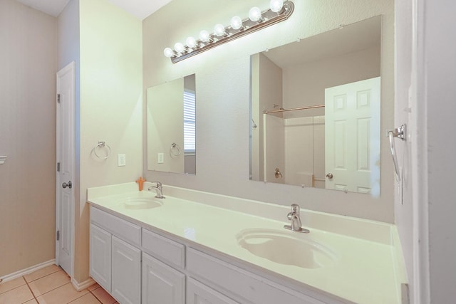 bathroom featuring tile patterned flooring, vanity, and shower / bathtub combination