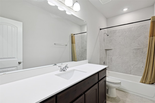 full bathroom featuring vanity, tile patterned floors, toilet, and shower / bath combination with curtain