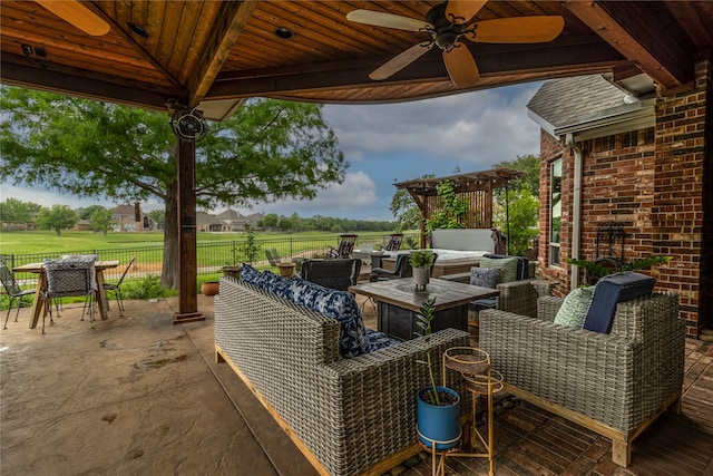 view of patio / terrace featuring a gazebo, an outdoor hangout area, and ceiling fan