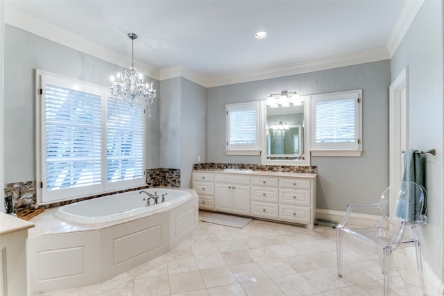 bathroom featuring a bathtub, plenty of natural light, and vanity