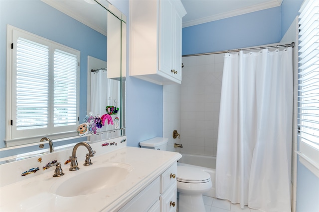 full bathroom featuring a wealth of natural light, tile flooring, vanity, and toilet