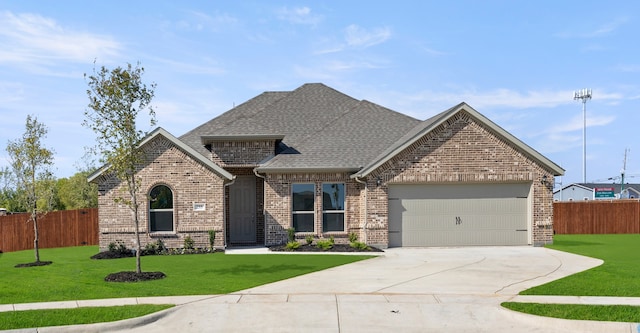 view of front of house featuring a front lawn and a garage