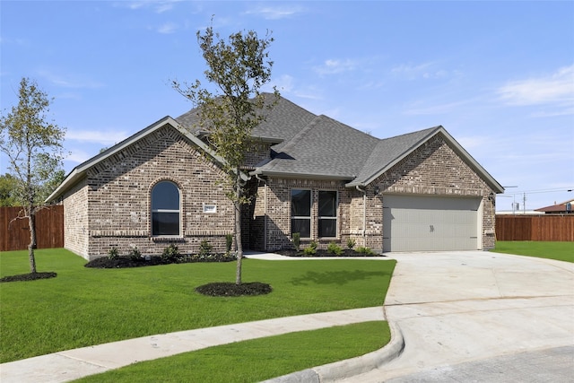 view of front of property featuring a garage and a front yard