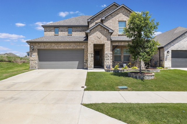 view of front of house with a garage and a front yard