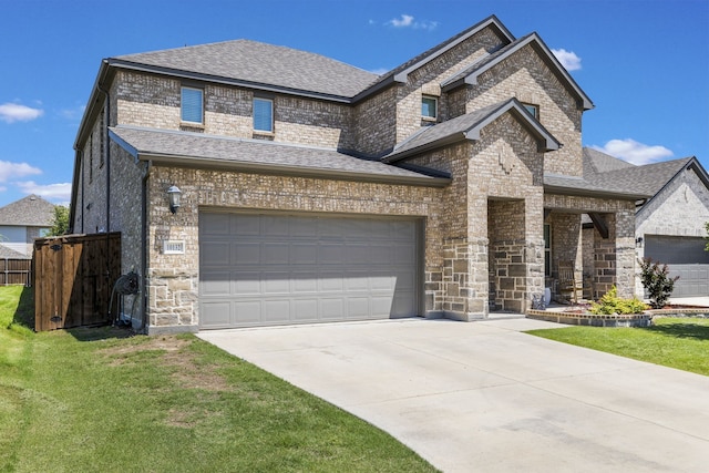 view of front of home featuring a garage and a front lawn