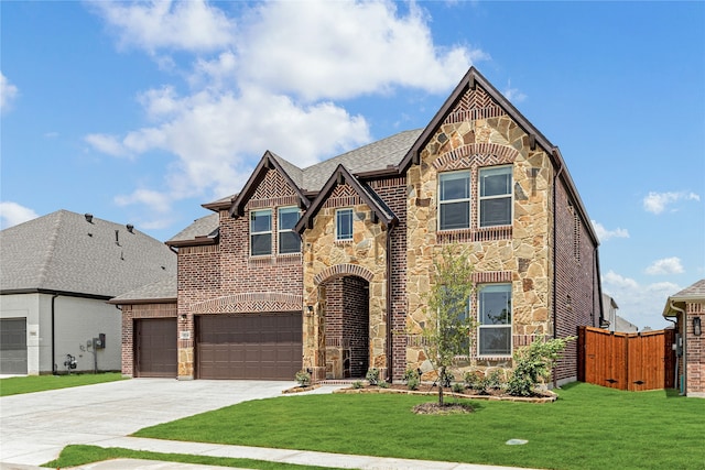 view of front of home featuring a garage and a front yard