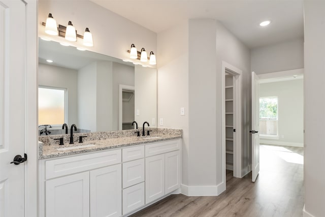 bathroom featuring dual vanity and wood-type flooring