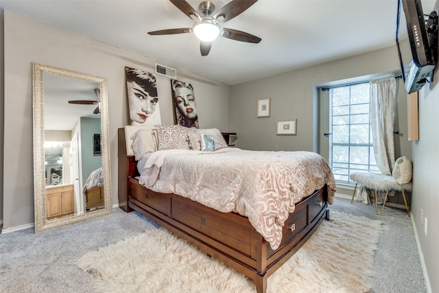 bedroom featuring carpet and ceiling fan