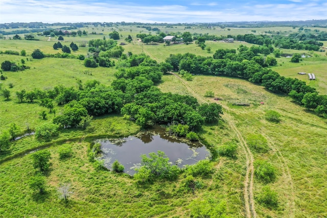 bird's eye view featuring a rural view and a water view