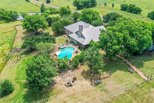 birds eye view of property with a rural view