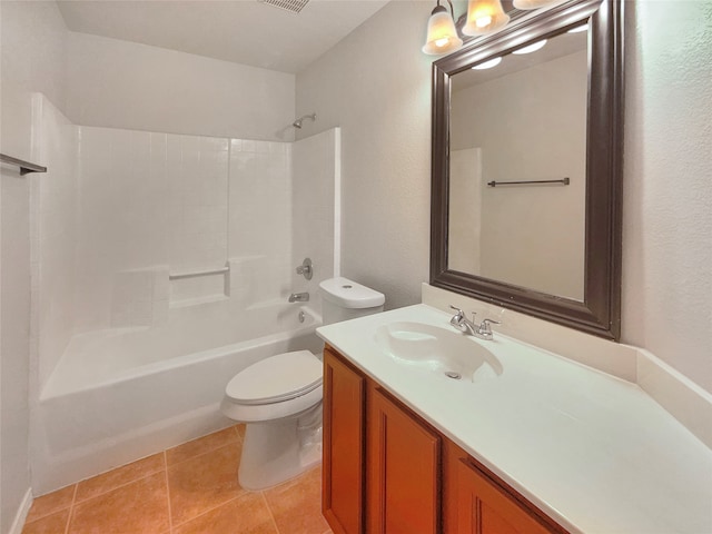 full bathroom featuring tile flooring, shower / bath combination, toilet, and vanity