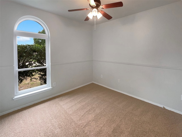 carpeted spare room with ceiling fan and a healthy amount of sunlight