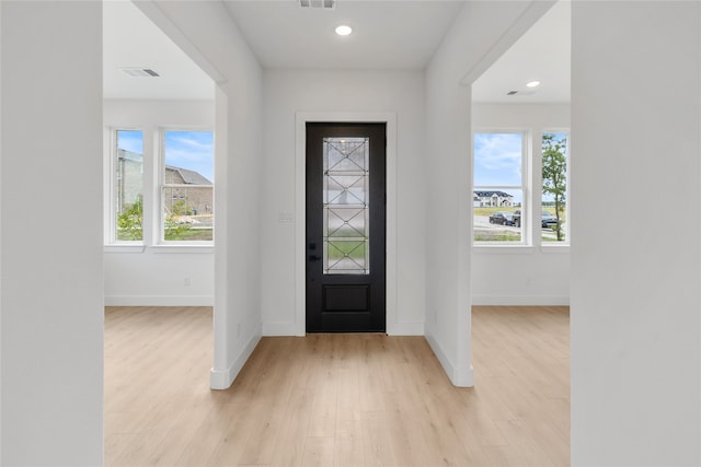 foyer with a healthy amount of sunlight and light wood-type flooring