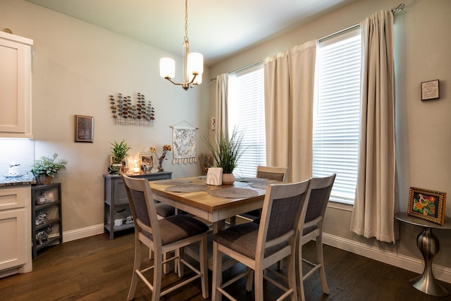 dining space featuring dark wood-style floors, baseboards, and a wealth of natural light