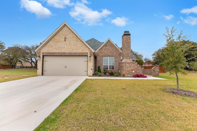 craftsman inspired home with a garage and a front yard