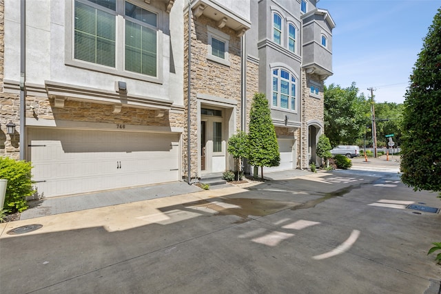 exterior space with a garage