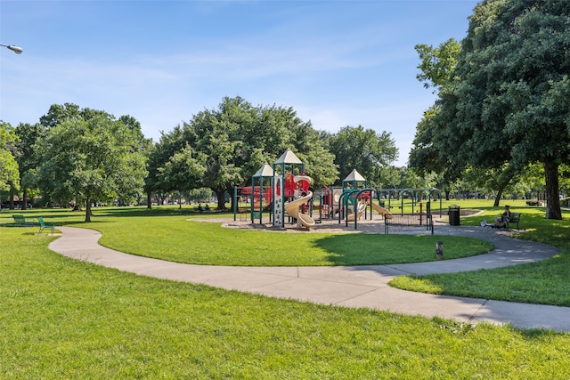 view of playground featuring a lawn