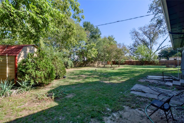 view of yard with a storage shed