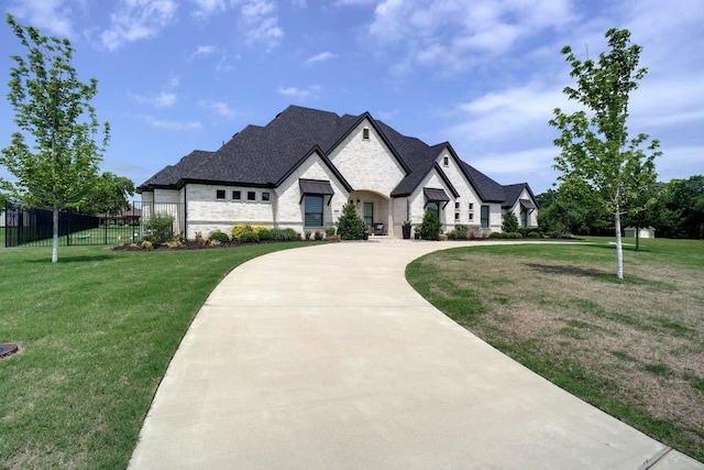 french provincial home with a front yard