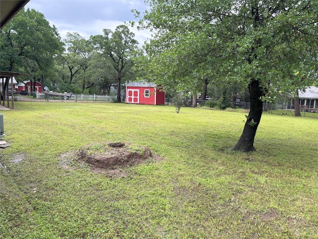 view of yard with a shed