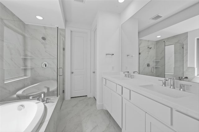 bathroom with vanity and plus walk in shower