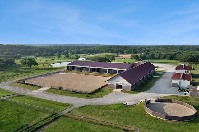 bird's eye view featuring a rural view and a water view