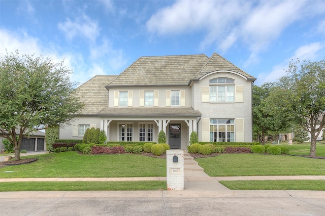 view of front of property featuring a front lawn