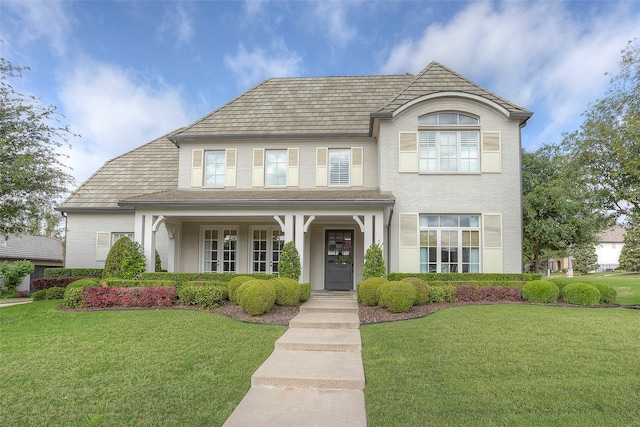 view of front of house with a front lawn and covered porch