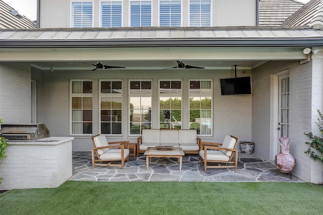 view of patio featuring outdoor lounge area and ceiling fan