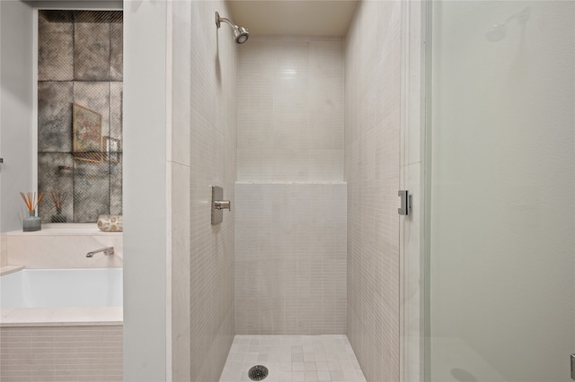 bathroom featuring a shower with shower door