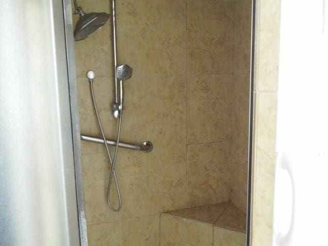 interior details featuring a tile shower